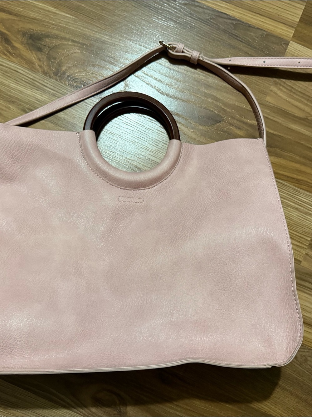 Women's Blush Pink Tote with Circular Wooden Handles